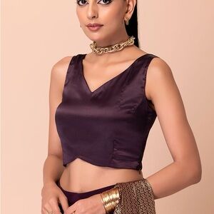 NWT Purple Satin Crop Top Blouse Size Medium